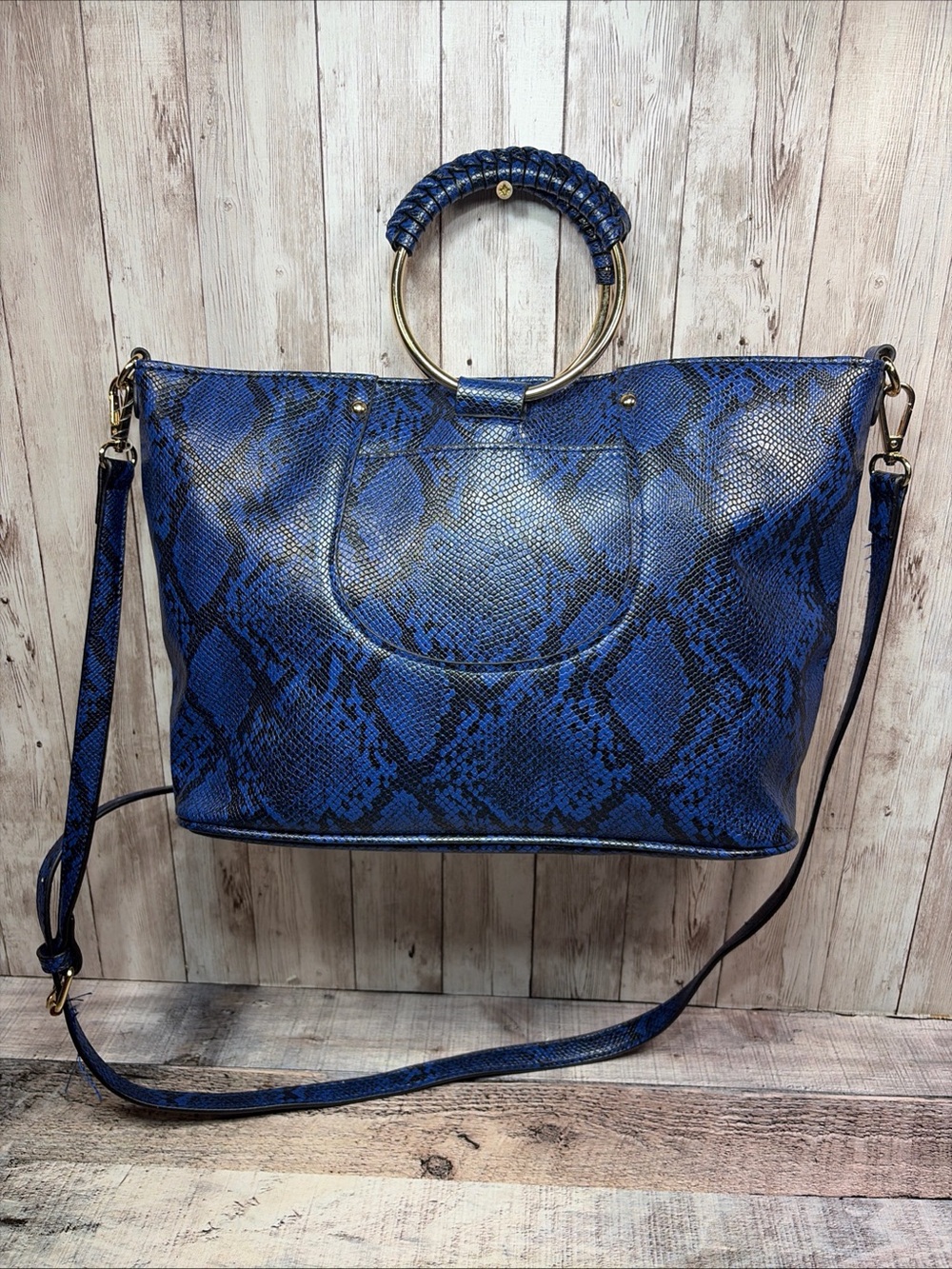 CARLOS by Carlos Santana Blue Python Print Handbag Crossbody Bag - Picture 3 of 16